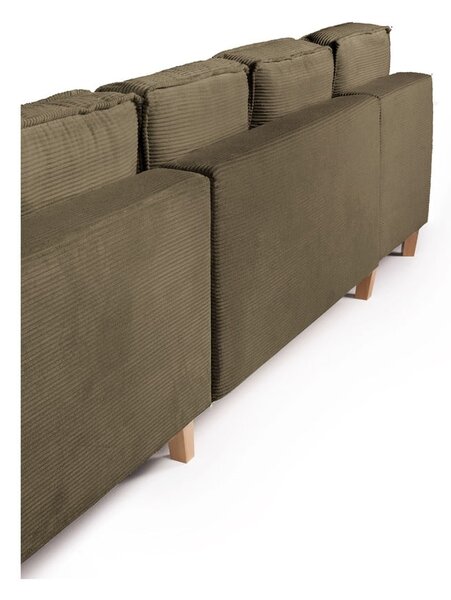 Divano angolare verde allungabile (con penisola a destra/a forma di "U") con rivestimento in velluto a coste Tori – Bonami Selection