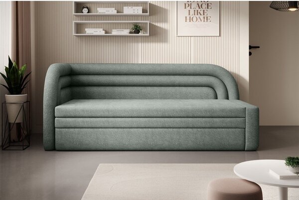 Divano verde allungabile/con contenitore con penisola a sinistra e rivestimento in ciniglia 223 cm Fabillo – ELTAP