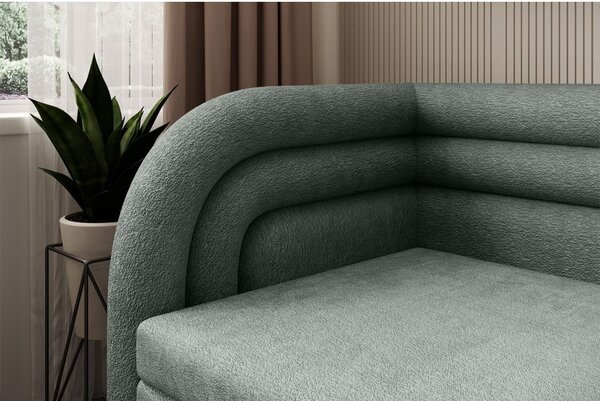 Divano verde allungabile/con contenitore con penisola a sinistra e rivestimento in ciniglia 223 cm Fabillo – ELTAP