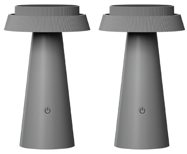 Luxus Europe - Lampada da tavolo solare Mambo - Set da 2 pezzi, grigia - Lampada da tavolo solare LED per esterni, senza fili, alimentata a energia solare e ricaricabile tramite USB-C