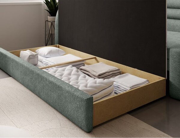 Divano verde allungabile/con contenitore con penisola a sinistra e rivestimento in ciniglia 223 cm Fabillo – ELTAP