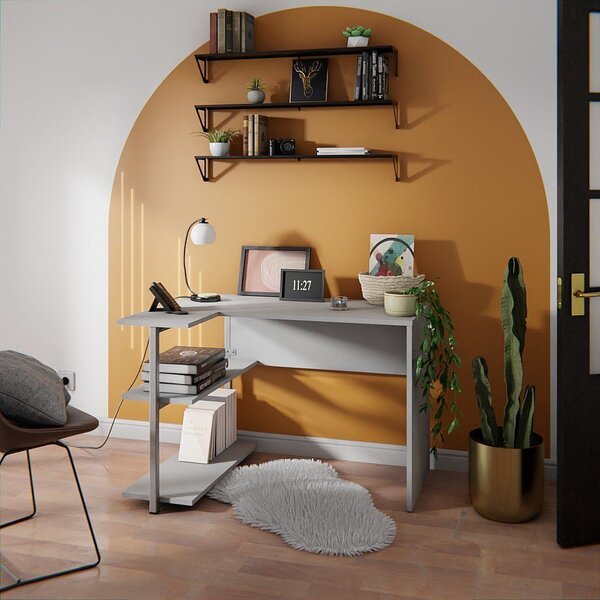 Sieg II 110 cm Grigio - Scrivania moderna, funzionale e robusta con ripiani, ideale per l'home office o l'ufficio