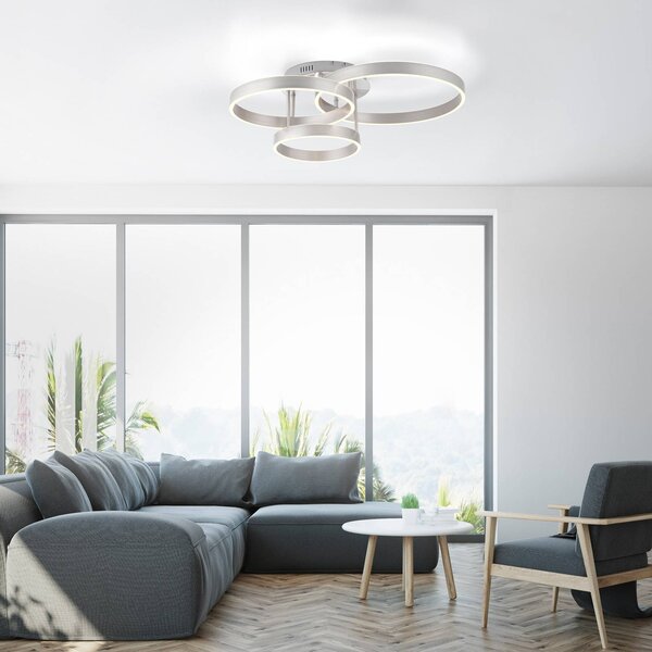 JUST LIGHT. GmbH Plafoniera soffitto Lilluti, dimmerabile, Alluminio / Grigio / Zincato, Soggiorno / Sala da pranzo, Metallo, Moderno, Plafoniera