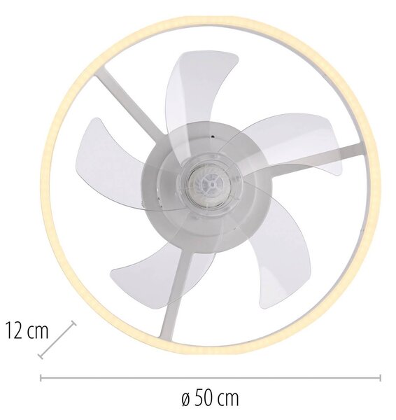 JUST LIGHT. GmbH Ventilatore da soffitto LED Rita bianco, CCT, telecomando, Ø 50 cm Rita, dimmerabile, Bianco / Opale, Soggiorno / Sala da pranzo, Metallo, Moderno