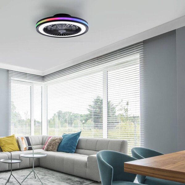 JUST LIGHT. GmbH Ventilatore da soffitto LED Brandon, nero, RGBW, CCT, Ø 46,5 cm dimmerabile, Nero, Soggiorno / Sala da pranzo, Plastica, Moderno