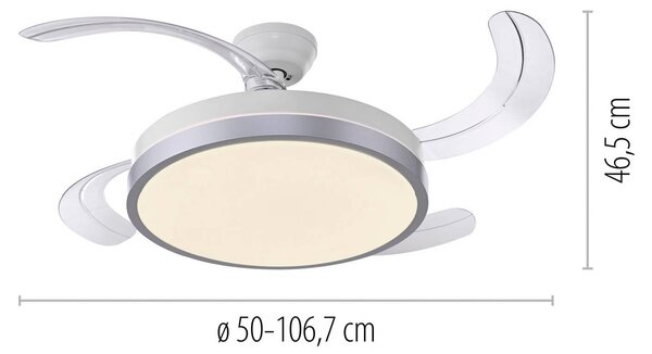 JUST LIGHT. GmbH Ventilatore da soffitto LED Kopta argento, CCT, telecomando, Ø 107 cm Kopta, dimmerabile, Alluminio / Grigio / Zincato, Soggiorno / Sala da pranzo, Metallo, Moderno