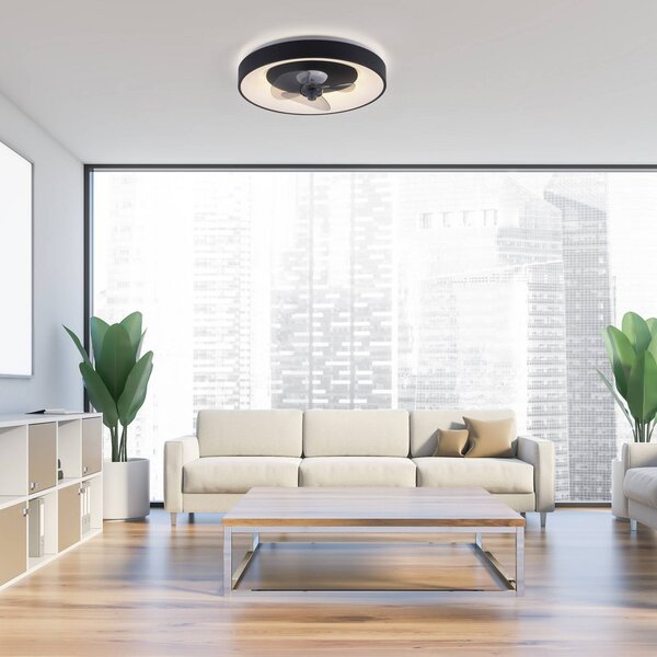 JUST LIGHT. GmbH Ventilatore da soffitto LED Venika, nero CCT, con telecomando, Ø 48,6 cm dimmerabile, Nero, Soggiorno / Sala da pranzo, Metallo, Moderno