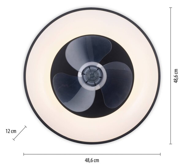 JUST LIGHT. GmbH Ventilatore da soffitto LED Venika, nero CCT, con telecomando, Ø 48,6 cm dimmerabile, Nero, Soggiorno / Sala da pranzo, Metallo, Moderno