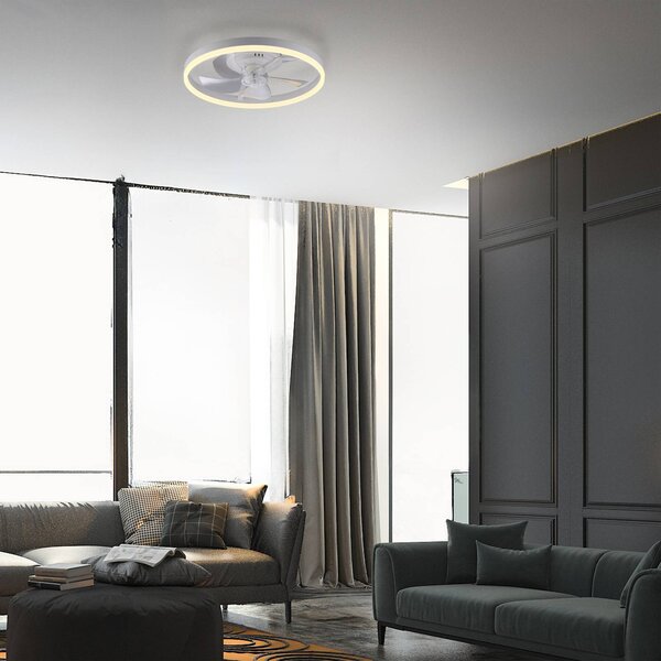 JUST LIGHT. GmbH Ventilatore da soffitto LED Rita bianco, CCT, telecomando, Ø 50 cm Rita, dimmerabile, Bianco / Opale, Soggiorno / Sala da pranzo, Metallo, Moderno