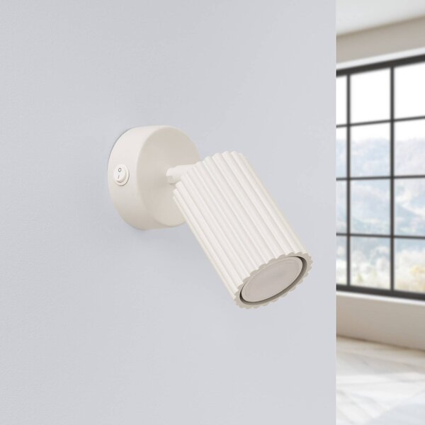 Faretto da parete in carbonio, beige, proiezione 16 cm, interruttore, alluminio Karbon SOLLUX LIGHTING, Crema / Ambra, Soggiorno / Sala da pranzo, Alluminio, Moderno, Faretto alogeno