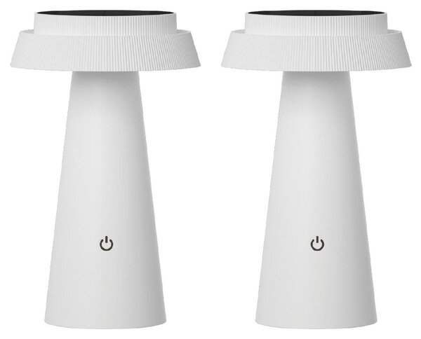 Luxus Europe - Lampada da tavolo solare Mambo - Set da 2 pezzi, colore bianco - Lampada da tavolo solare LED per esterni, senza fili, alimentata a energia solare e ricaricabile tramite USB-C