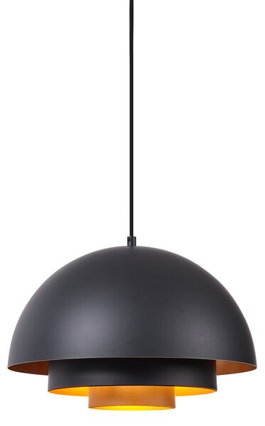 Lampada a Sospensione Moderna Nera con Interno Dorato - Loes