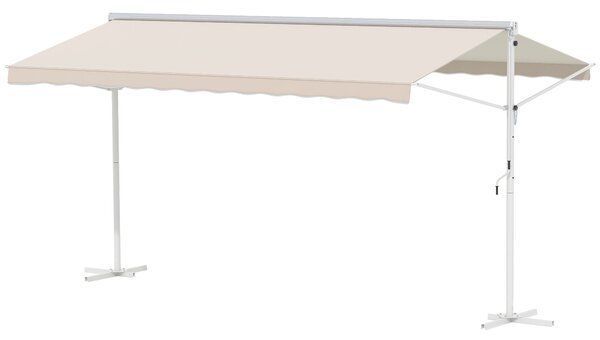 Outsunny Store Doppio Pendio Manuale retrattile Inclinazione regolabile Acciaio epossidico Bianco Poliestere impermeabilizzato Anti-UV Beige dim. 4,50L x 3,40l x 2,55H m