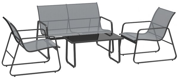 Outsunny Set da Giardino da 4 Pezzi con Tavolino,Panchina e 2 Sedie, Arredamento in Metallo e Texteline, Grigio Chiaro | Aosom Italy