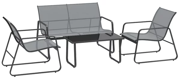 Set Salotto da Esterno con Divano 2 Posti 2 Sedie e Tavolino da Caffè Metallo e Texteline Grigio Chiaro