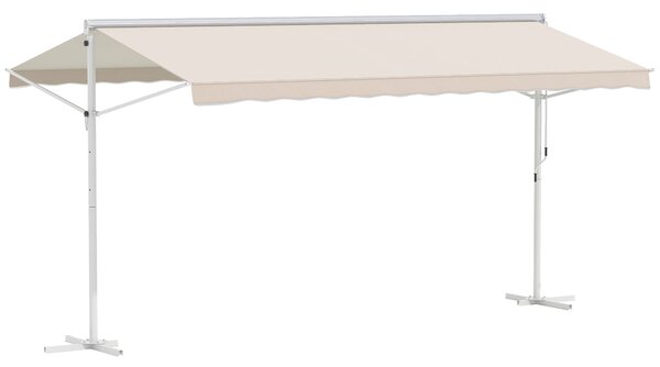 Outsunny Store Doppio Pendio Manuale retrattile Inclinazione regolabile Acciaio epossidico Bianco Poliestere impermeabilizzato Anti-UV Beige dim. 4,50L x 3,40l x 2,55H m