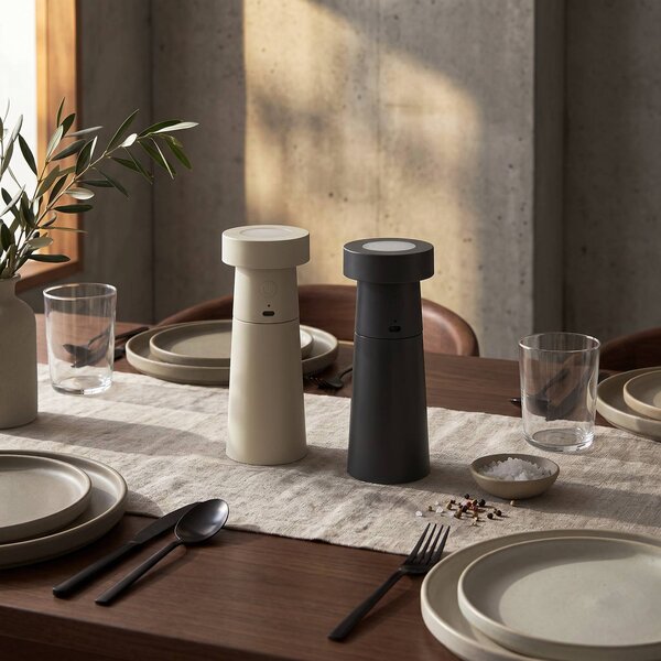 Lampada da tavolo a LED Salt & Pepper Lucande, Alluminio / Grigio / Zincato, Soggiorno / Sala da pranzo, Plastica, Moderno, Lampada da tavolo LED