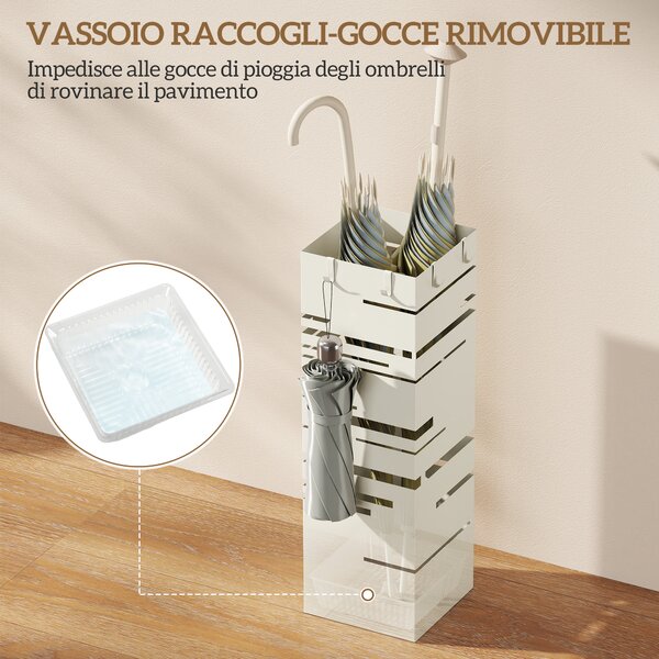 HOMCOM Portaombrelli Portaombrelli Autoportante Quadrato in Metallo, Beige | Aosom Italy