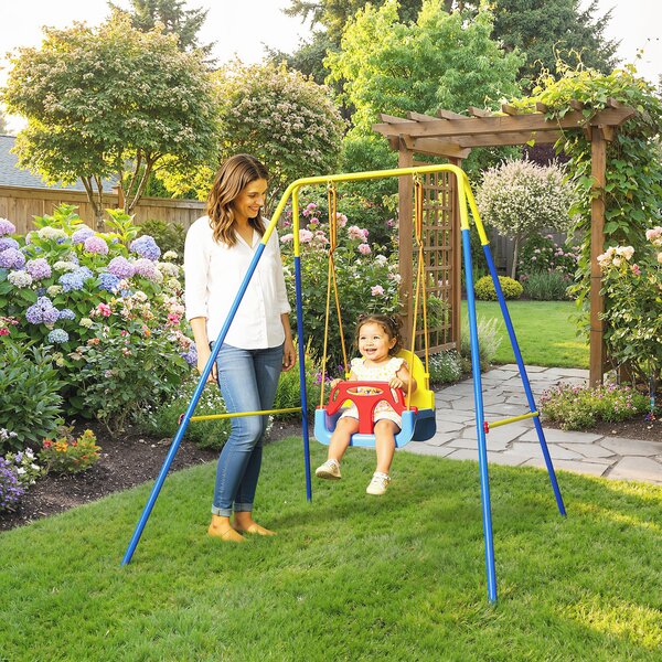 Altalena da Giardino per Bambini Trasformabile 3 in 1 Telaio in Metallo Blu