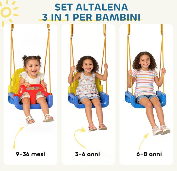 AIYAPLAY Altalena da Giardino per Bambini Altalena per Neonato 3 in 1, Blu | Aosom Italy