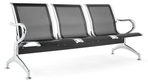 Panca di attesa INDOOR 3 posti in acciaio microforato grigio Dimensioni 180x68 h78 cm Peso kg 30 in acciaio microforato con trattamento antiruggine colore Nero