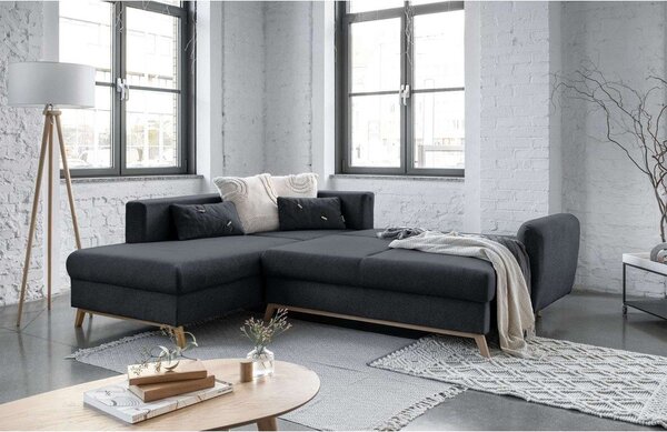 Divano letto angolare grigio scuro L, angolo sinistro Scandic Lagom - Miuform