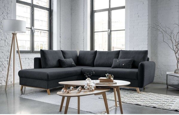 Divano letto angolare grigio scuro L, angolo sinistro Scandic Lagom - Miuform