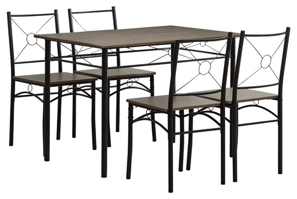 HOMCOM Tavolo da Pranzo con 4 Sedie, Set 5 Pezzi in MDF e Metallo per Sala da Pranzo, Cucina, Bar e Soggiorno, Marrone e Nero|Aosom