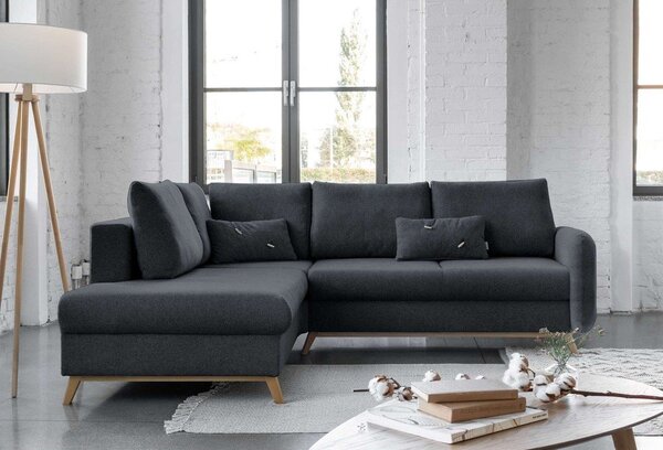 Divano letto angolare grigio scuro L, angolo sinistro Scandic Lagom - Miuform