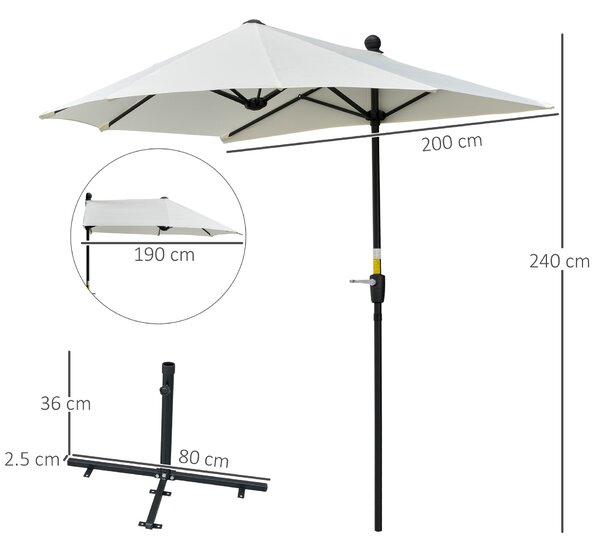 Outsunny Ombrellone Semicircolare con Manovella e Tettuccio Anti UV, 200x190x240 cm, Crema