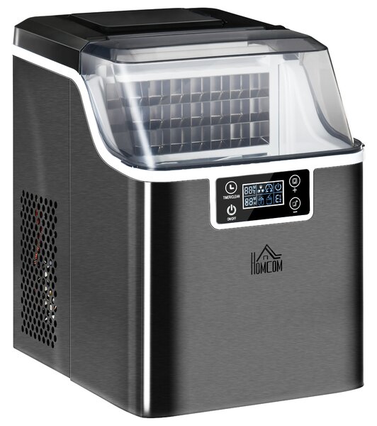 HOMCOM Macchina per Ghiaccio 20kg in 24 Ore, 24 Cubetti in 14-18 Minuti e Sistema Autopulente, Nero | Aosom Italy