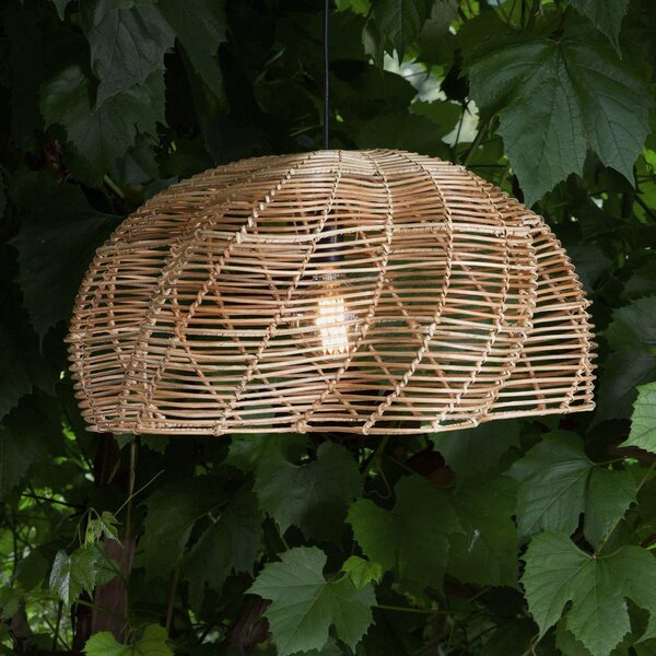PR Home Lampada a sospensione da esterno Mayla, rattan naturale, Ø 53 cm, spina IP44 Mayla, Legno chiaro, Legno