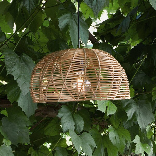 PR Home Lampada a sospensione da esterno Mayla, rattan naturale, Ø 43 cm, spina IP44 Mayla, Legno chiaro, Legno