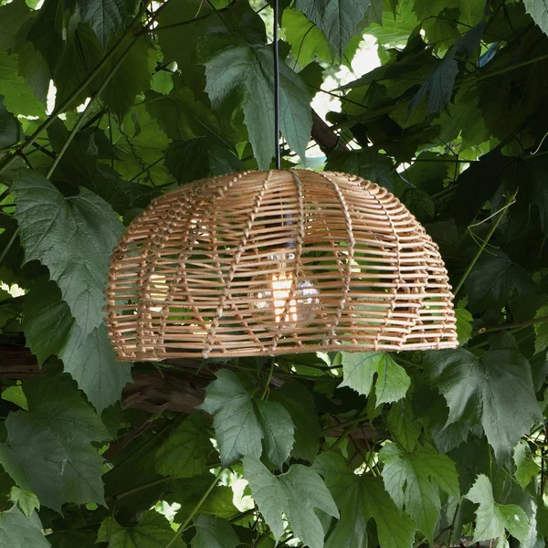 PR Home Lampada a sospensione da esterno Mayla, rattan naturale, Ø 43 cm, spina IP44 Mayla, Legno chiaro, Legno