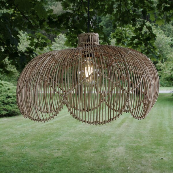 PR Home Lampada a sospensione da esterno Belle, rattan naturale, Ø 53 cm, spina IP44 Belle, Legno chiaro, Legno
