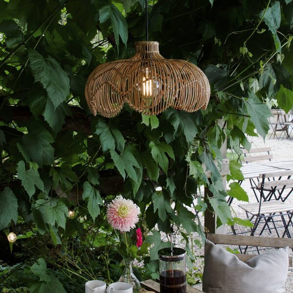 PR Home Lampada a sospensione da esterno Belle, rattan naturale, Ø 43 cm, spina IP44 Belle, Legno chiaro, Legno