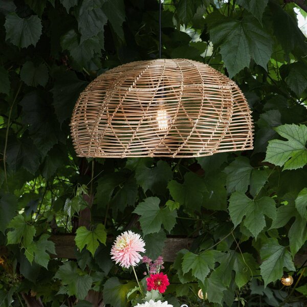 PR Home Lampada a sospensione da esterno Mayla, rattan naturale, Ø 53 cm, spina IP44 Mayla, Legno chiaro, Legno