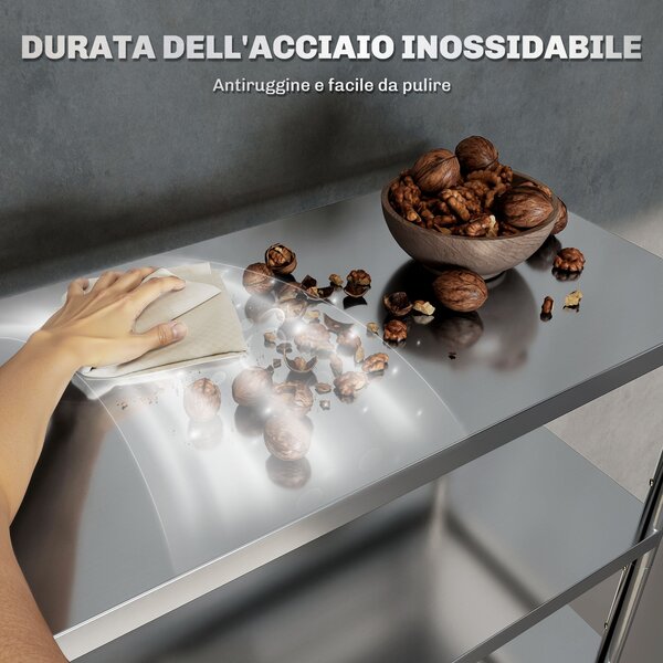 HOMCOM Scaffale da Cucina a 4 Livelli Regolabili su 10 Altezze Diverse, in Acciaio Inox, 91x40x108 cm, Argento | Aosom Italy