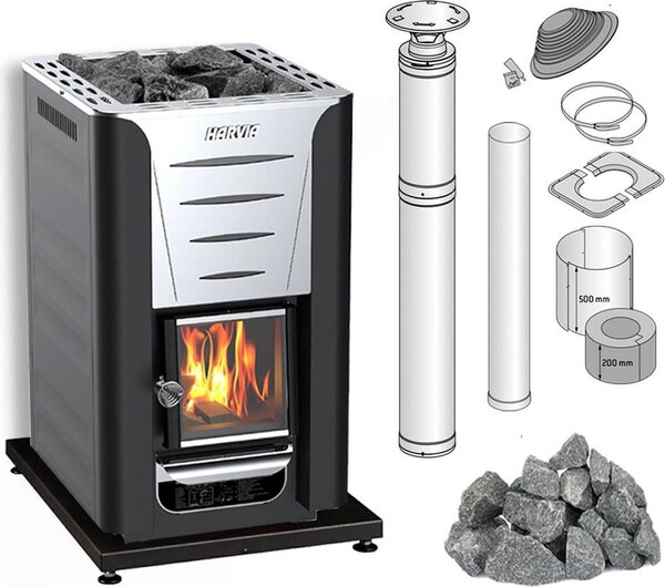 Stufa Sauna Harvia 20 Pro, Con Protezione WL100, Pietre E Canna Fumaria Per Stufe