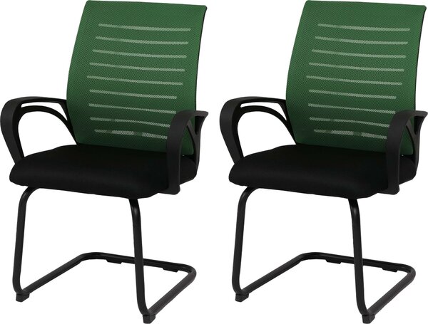 Set di 2 sedie da sala da pranzo HWC-K51, sedie con braccioli, tessuto/materiale tessile (250 g/m²) ~ verde, struttura nera