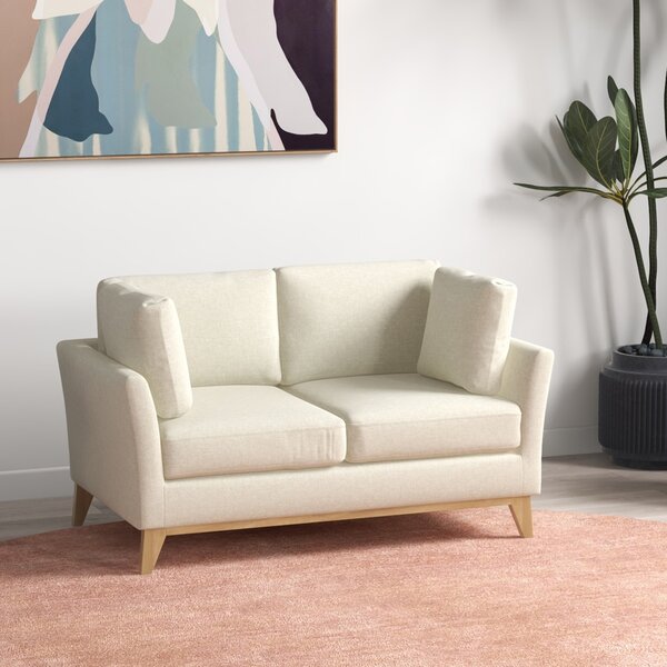 HOMCOM Divano da 2 Posti in Legno di Eucalipto e Tessuto Effetto Lino con 2 Cuscini, 137x78x78 cm, Beige | Aosom Italy