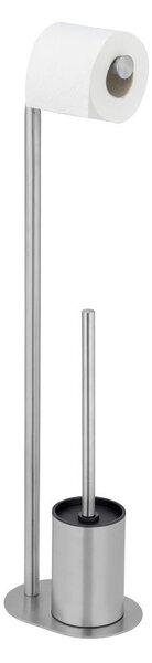 Porta carta igienica color argento opaco in acciaio inox con supporto con spazzola Levante – Wenko