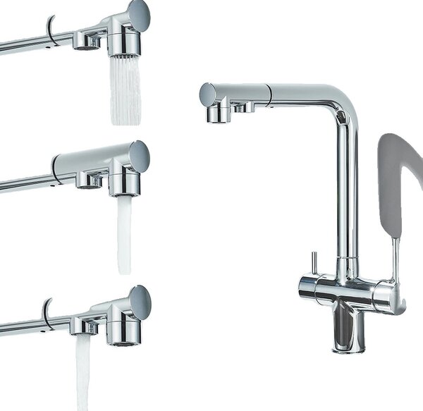 Miscelatore da cucina a due fori, acqua calda e fredda selezionabile, design contemporaneo in ottone, cromo