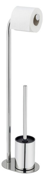 Porta carta igienica color argento lucido in acciaio inox con supporto con spazzola Levante – Wenko