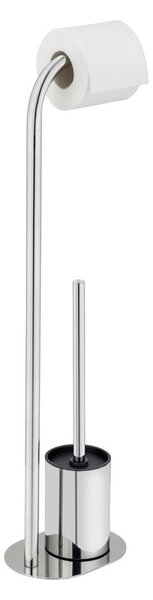 Porta carta igienica color argento lucido in acciaio inox con supporto con spazzola Levante – Wenko