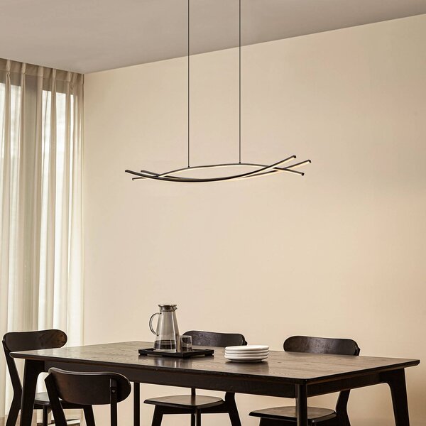 Lucande Lampada LED a sospensione Sayori, 98 cm, nera, dimmerabile Sayori Lucande,, Nero, Soggiorno / Sala da pranzo, Metallo, Moderno