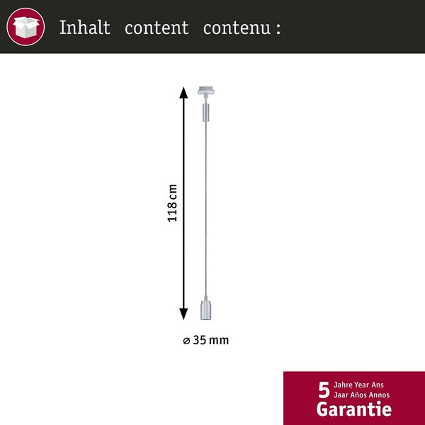 Paulmann URail lampada a sospensione Runa, cromo opaco, GU10 dimmerabile, Cromo / Argento, Soggiorno / Sala da pranzo, Metallo, Moderno