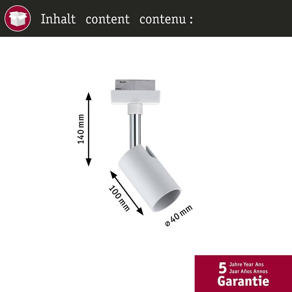 Paulmann URail-Faretto su binario Pure I, bianco opaco, GU10, metallo URail dimmerabile, Bianco / Opale, Soggiorno / Sala da pranzo, Metallo, Moderno