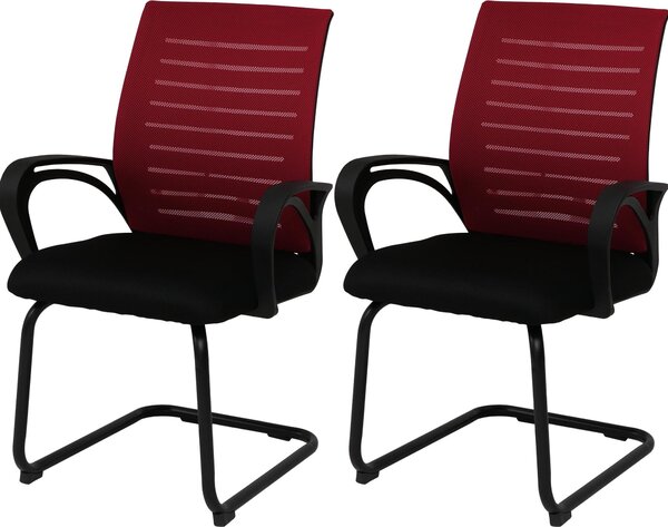 Set di 2 sedie da sala da pranzo HWC-K51, sedie con braccioli, tessuto/tessile (250 g/m²) ~ rosso, struttura nera