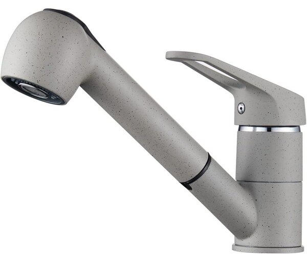 Miscelatore da cucina estraibile con doccetta, finitura grigio granito, 2 getti, girevole a 360°, alta pressione